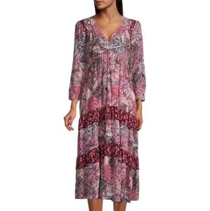 Johnny Was Granada Mixed Midi Silk Dress